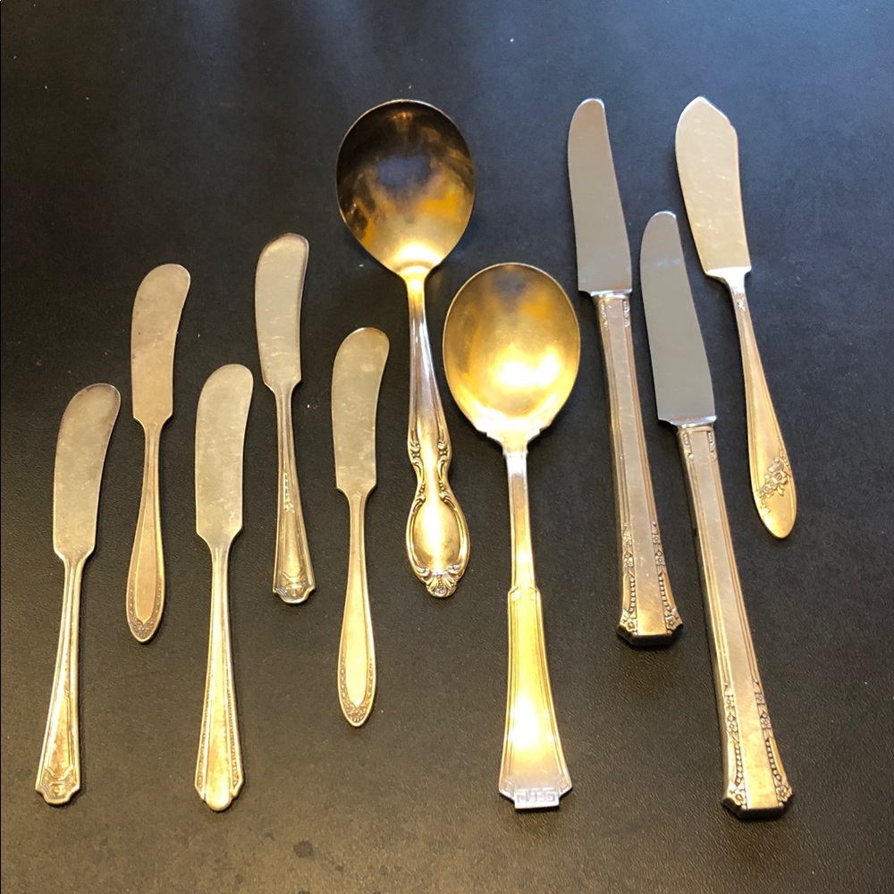 Mixed Silverplate Butter Knives & Serving Spoons - Vintage Patina
